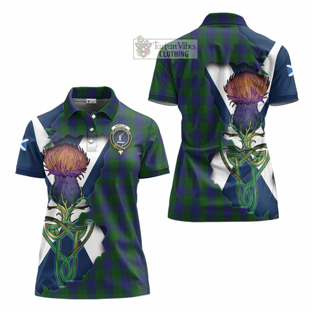 Tartan Vibes Clothing Barclay Tartan Family Crest Women's Polo Shirt Scottish Thistle Celtic Inspired