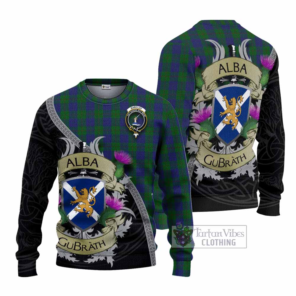 Tartan Vibes Clothing Barclay Tartan Family Crest Knitted Sweater Lion Rampant Royal Thistle Shield Celtic Inspired
