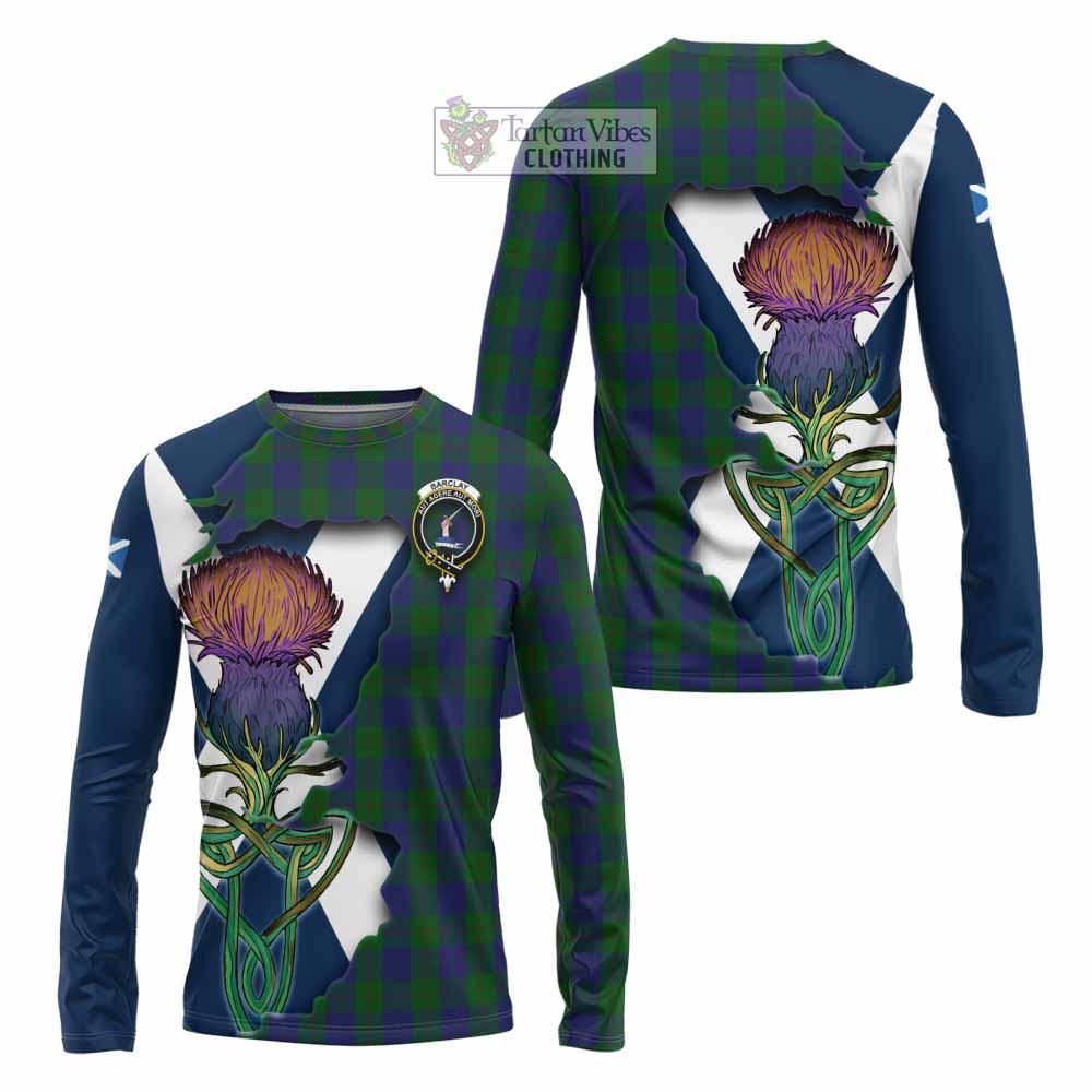 Tartan Vibes Clothing Barclay Tartan Family Crest Long Sleeve T-Shirt Scottish Thistle Celtic Inspired