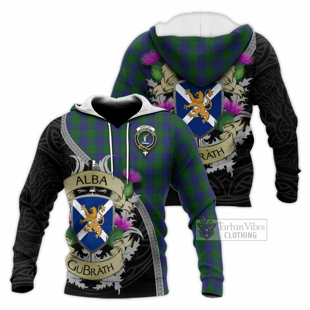 Tartan Vibes Clothing Barclay Tartan Family Crest Knitted Hoodie Lion Rampant Royal Thistle Shield Celtic Inspired