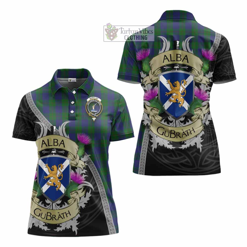 Tartan Vibes Clothing Barclay Tartan Family Crest Women's Polo Shirt Lion Rampant Royal Thistle Shield Celtic Inspired