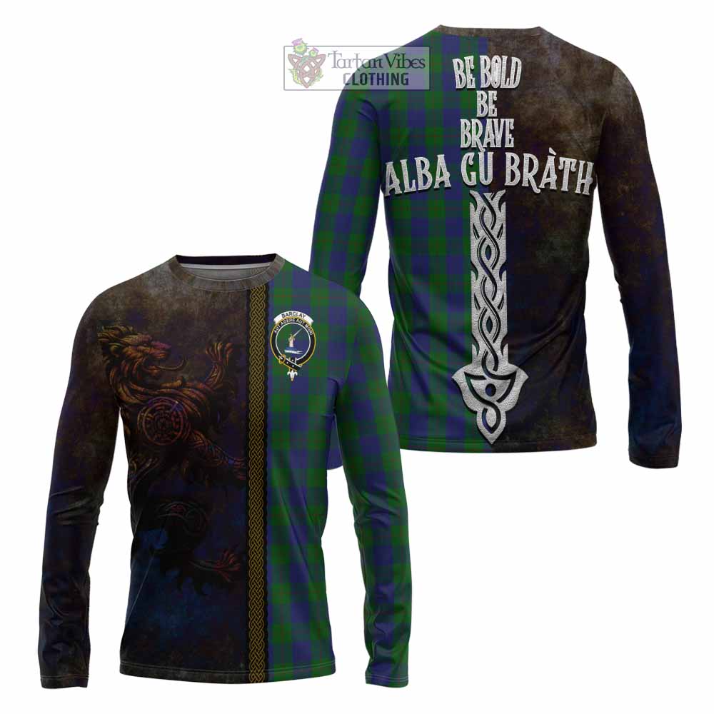 Tartan Vibes Clothing Barclay Tartan Family Crest Long Sleeve T-Shirt Alba Gu Brath Be Brave Lion Ancient Style