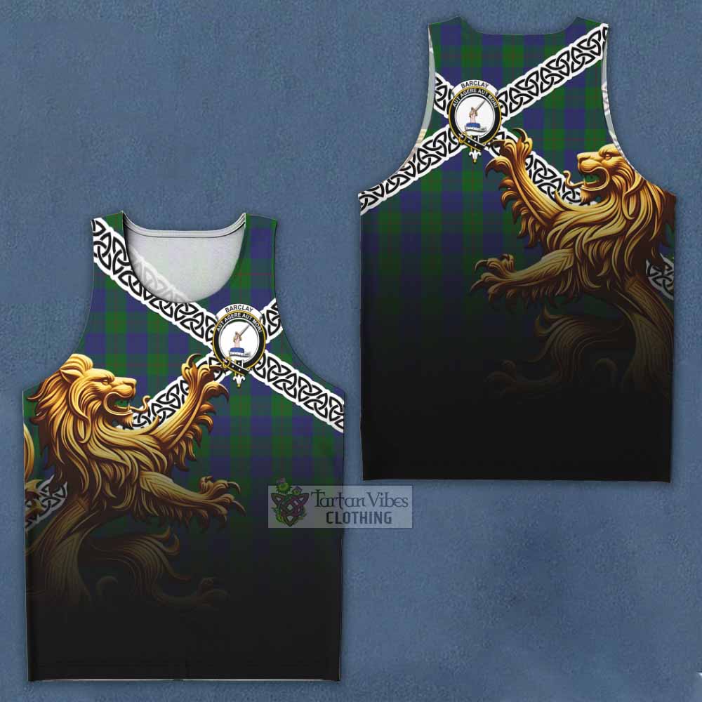 Tartan Vibes Clothing Barclay Crest Tartan Men's Tank Top with Golden Lion Emblem Celtic Style
