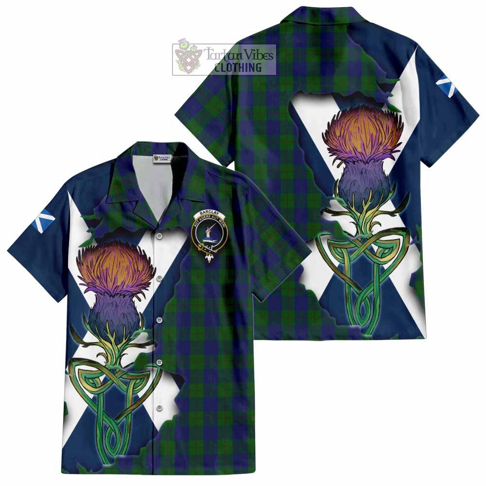 Tartan Vibes Clothing Barclay Tartan Family Crest Short Sleeve Button Shirt Scottish Thistle Celtic Inspired