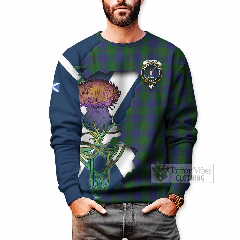 Tartan Vibes Clothing Barclay Tartan Family Crest Sweatshirt Scottish Thistle Celtic Inspired