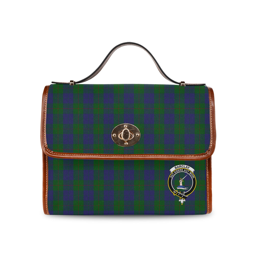 Barclay Tartan Leather Strap Waterproof Canvas Bag with Family Crest - Tartanvibesclothing