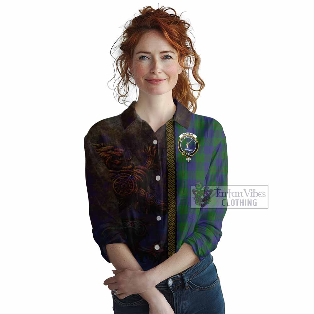 Tartan Vibes Clothing Barclay Tartan Family Crest Women's Casual Shirt Alba Gu Brath Be Brave Lion Ancient Style
