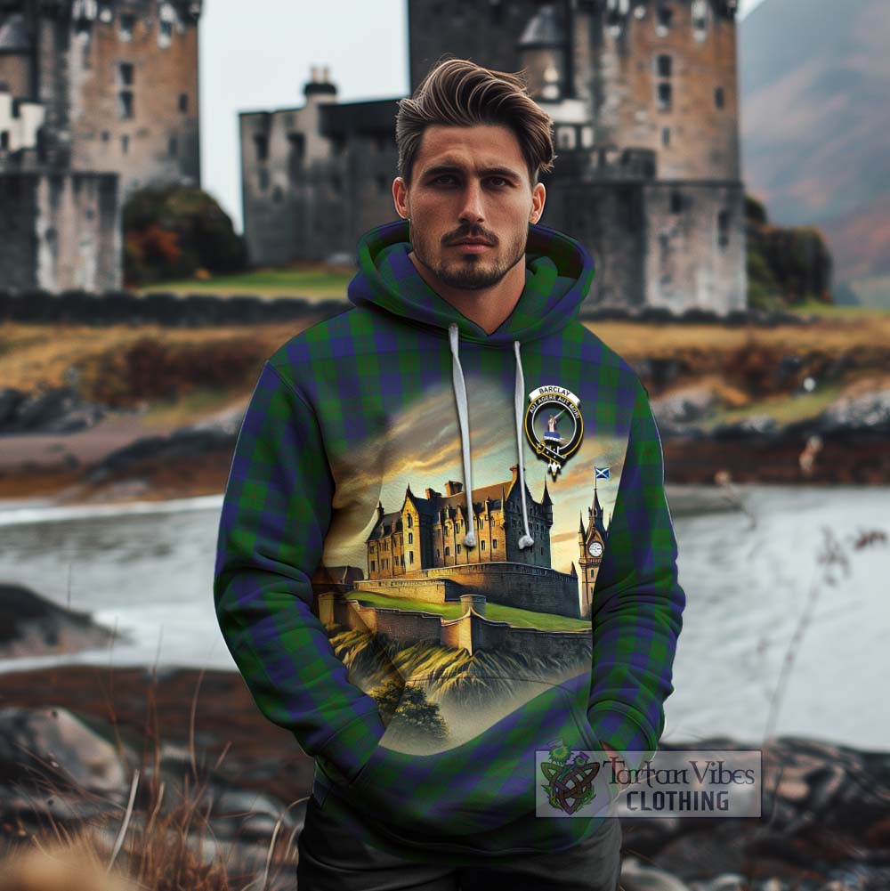 Tartan Vibes Clothing Barclay Tartan Family Crest Cotton Hoodie with Scottish Ancient Castle Style