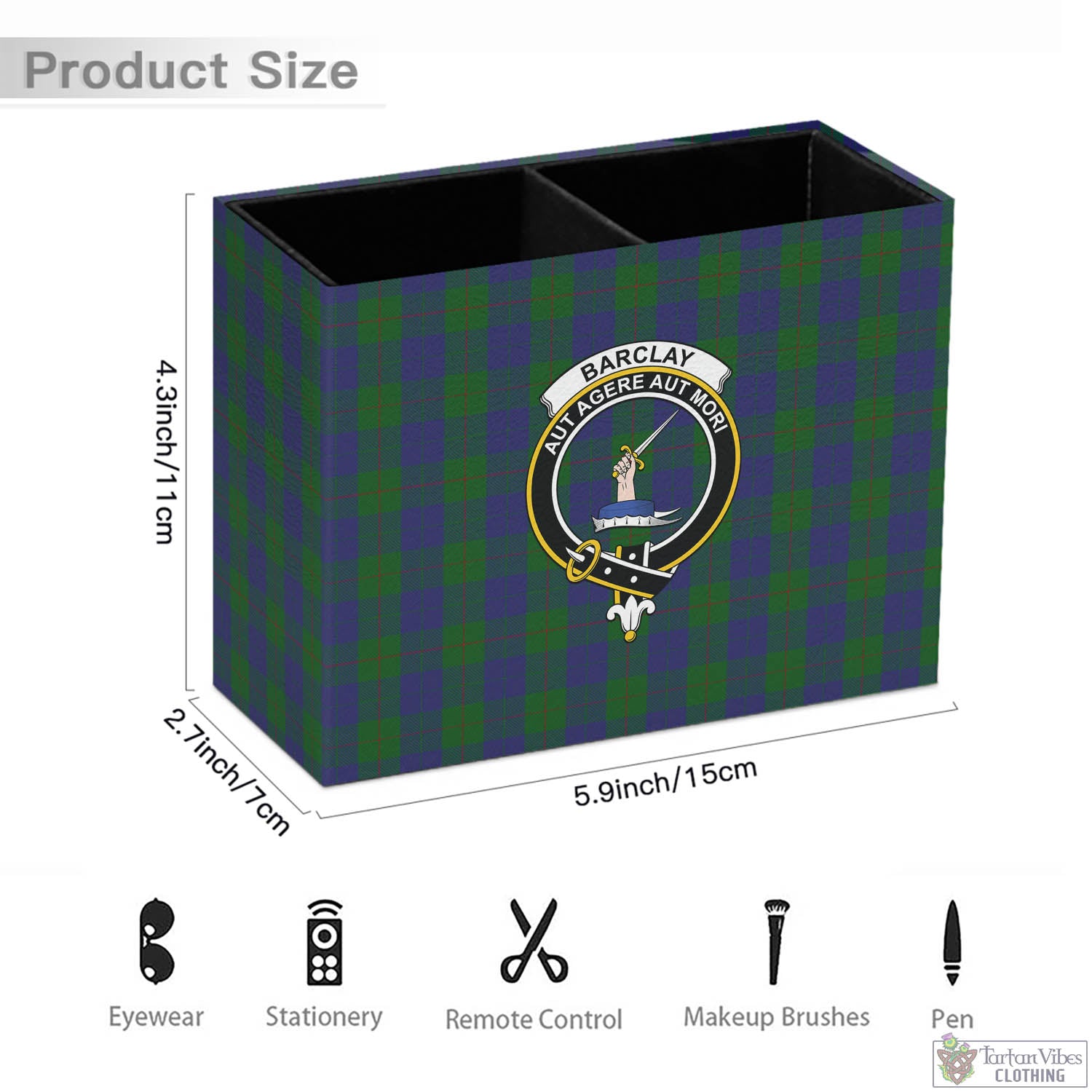 Tartan Vibes Clothing Barclay Tartan Pen Holder with Family Crest