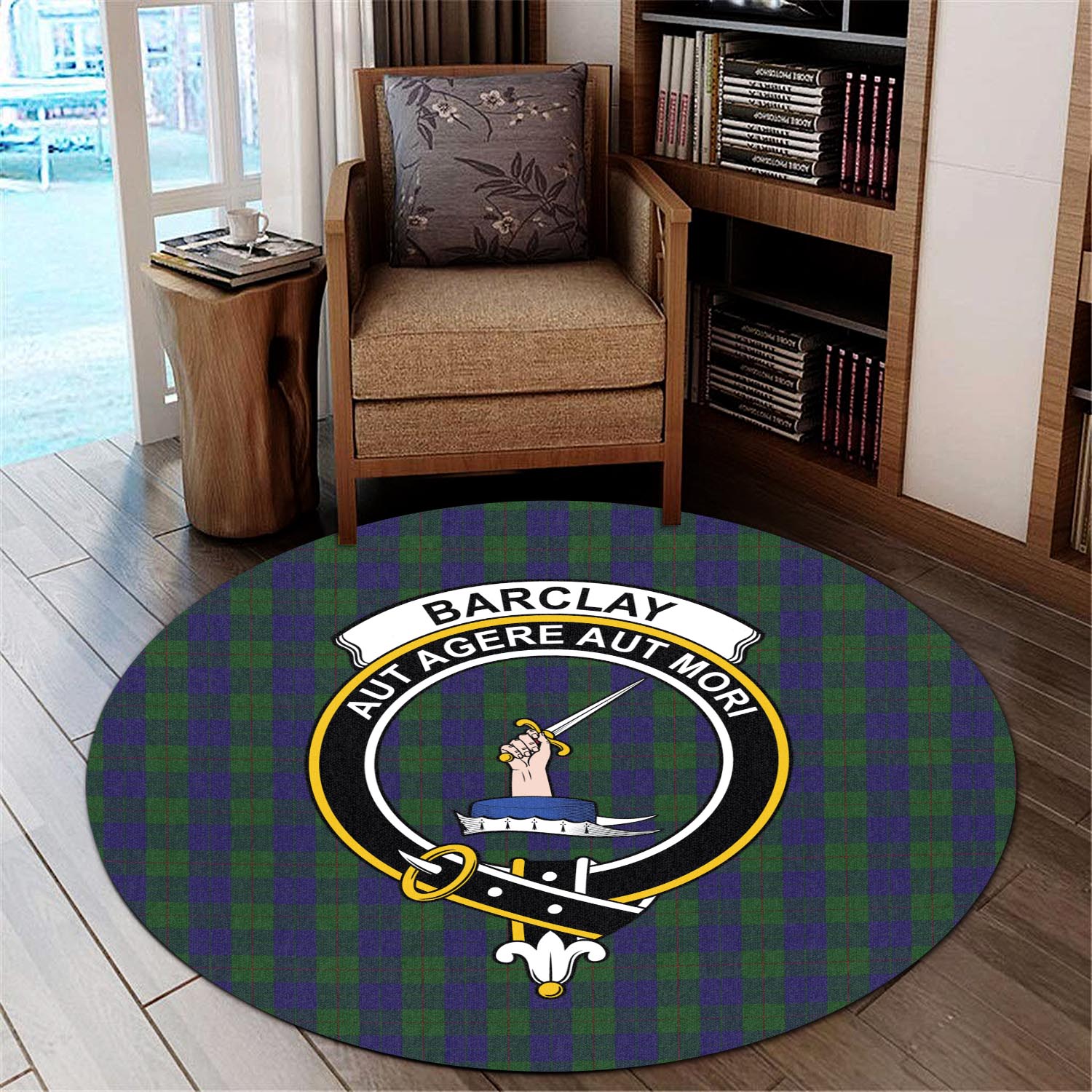 Barclay Tartan Round Rug with Family Crest - Tartanvibesclothing