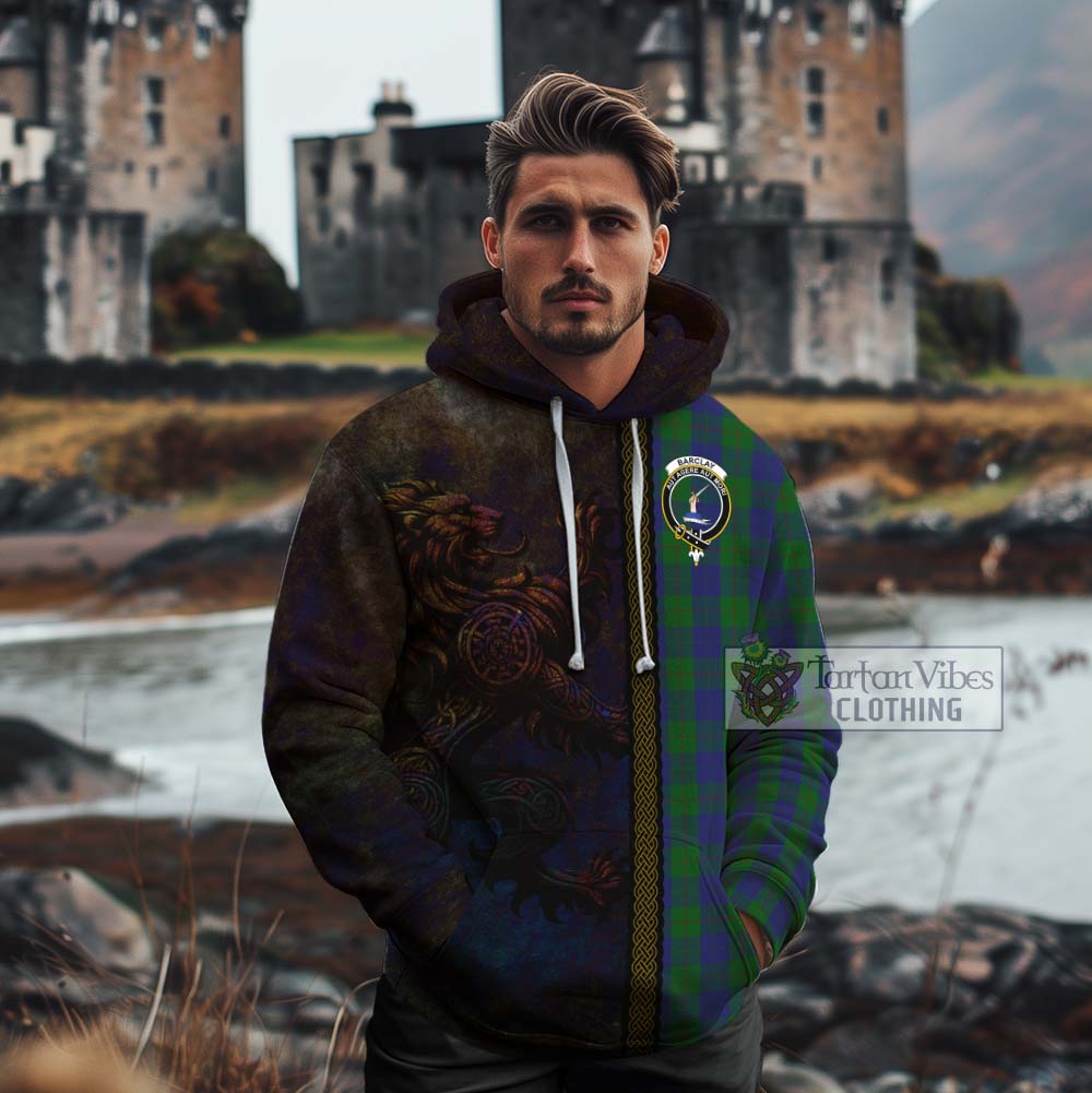 Tartan Vibes Clothing Barclay Tartan Family Crest Cotton Hoodie Alba Gu Brath Be Brave Lion Ancient Style