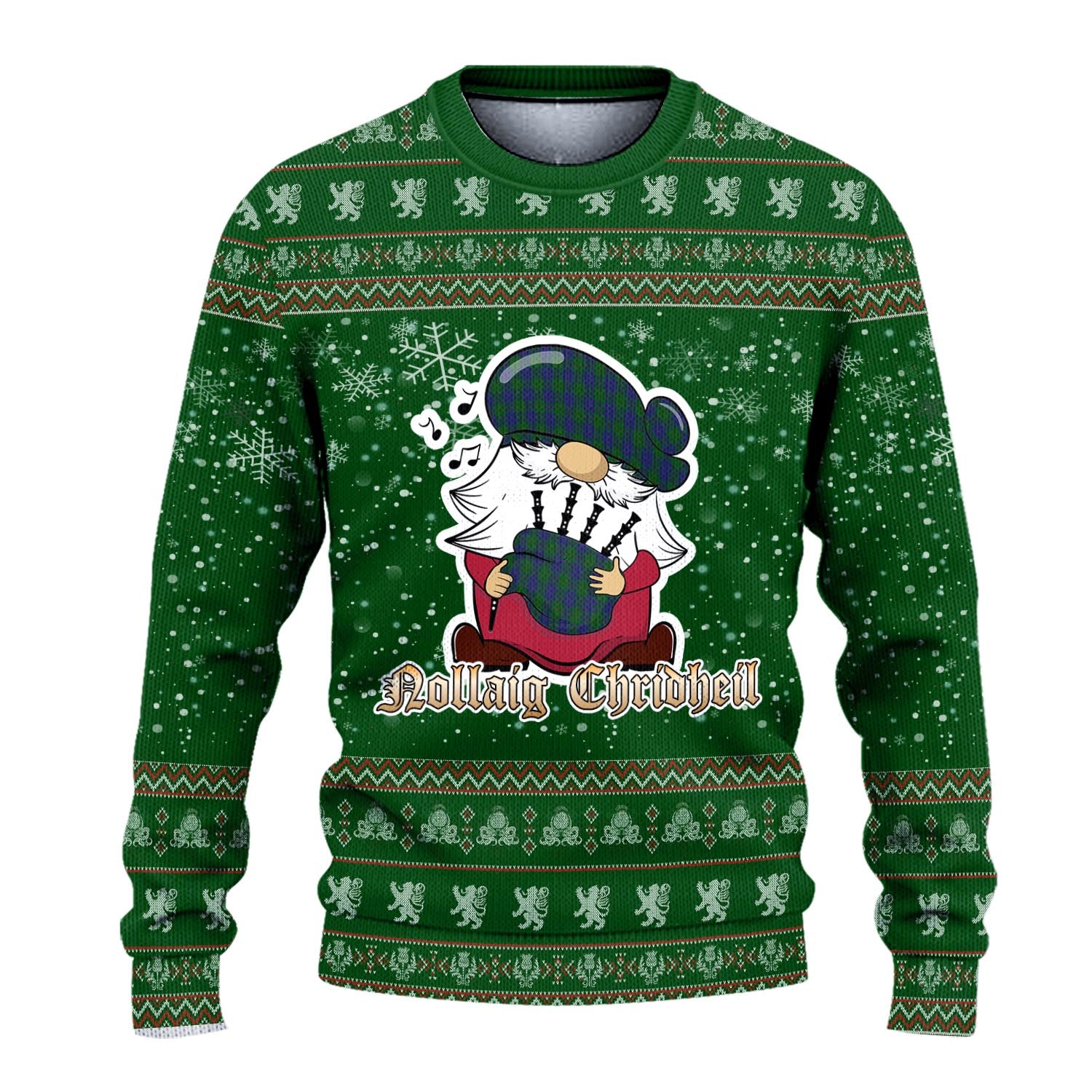 Barclay Clan Christmas Family Knitted Sweater with Funny Gnome Playing Bagpipes - Tartanvibesclothing