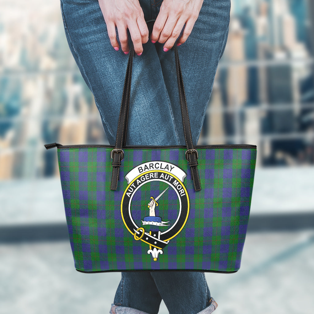 Barclay Tartan Leather Tote Bag with Family Crest - Tartanvibesclothing