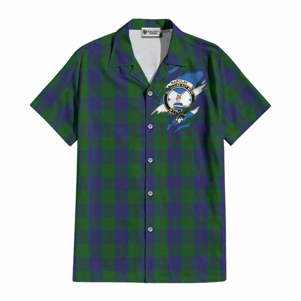 Barclay Clan Crest In Me Tartan Cotton Hawaiian Shirt Scotland Flag Style