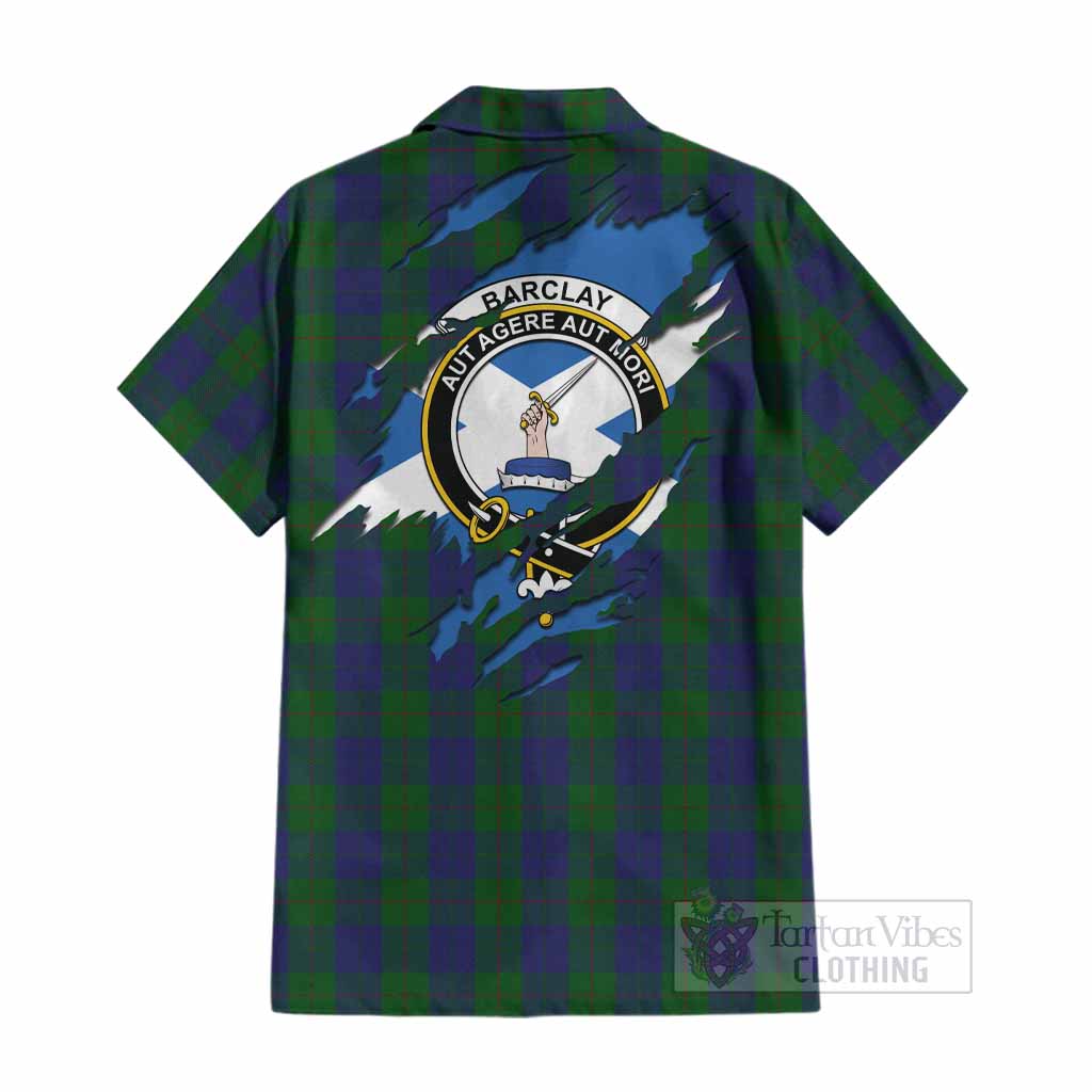 Barclay Clan Crest In Me Tartan Cotton Hawaiian Shirt Scotland Flag Style