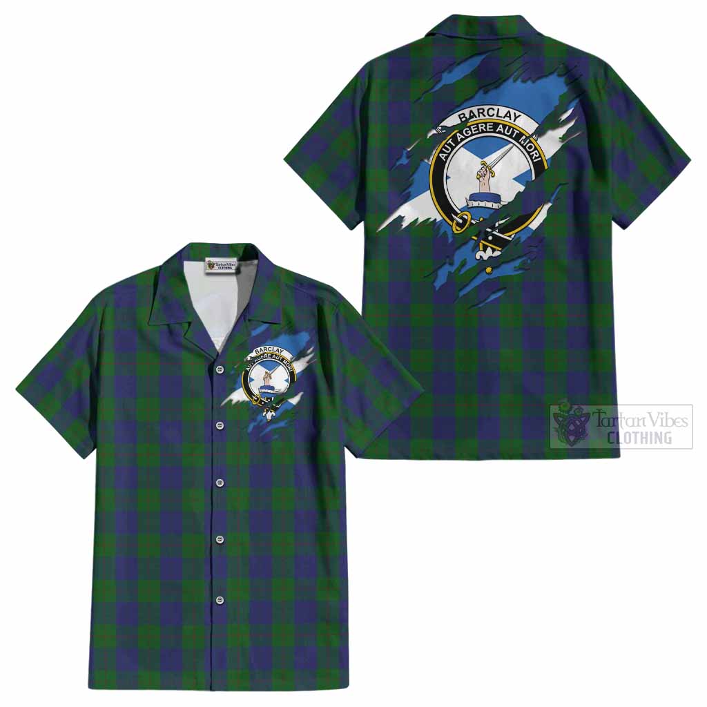 Barclay Clan Crest In Me Tartan Cotton Hawaiian Shirt Scotland Flag Style
