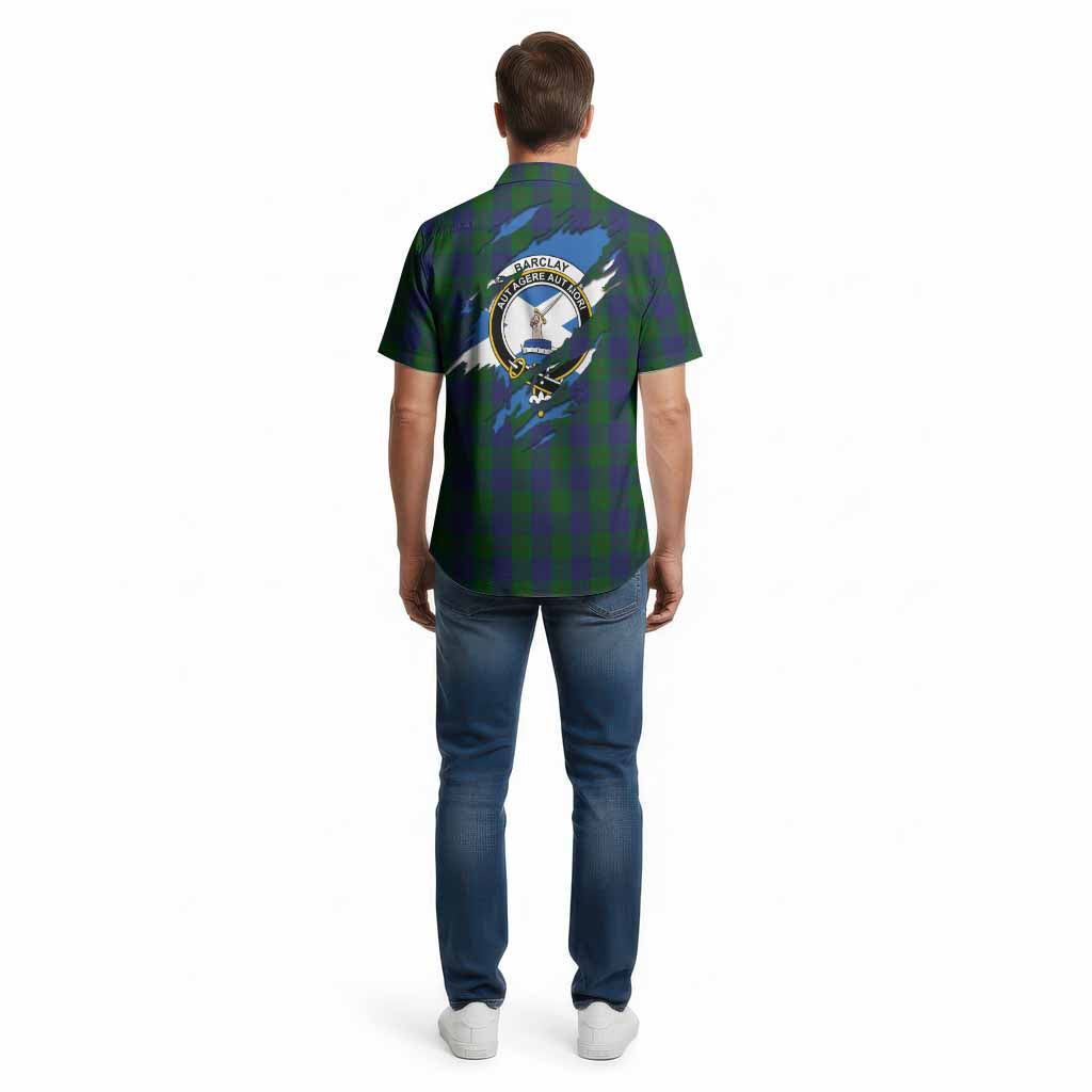 Barclay Clan Crest In Me Tartan Cotton Hawaiian Shirt Scotland Flag Style