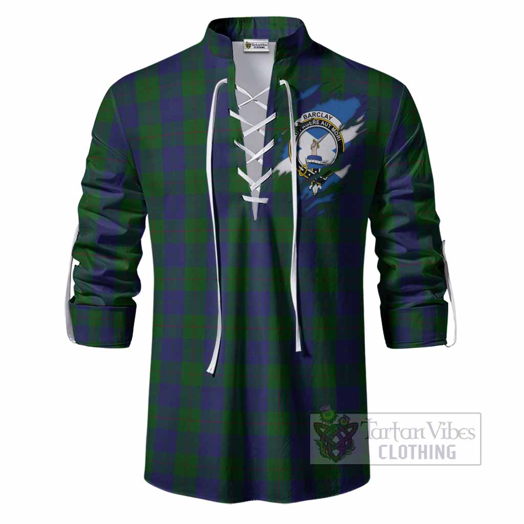 Barclay Clan Crest In Me Tartan Ghillie Shirt Scotland Flag Style