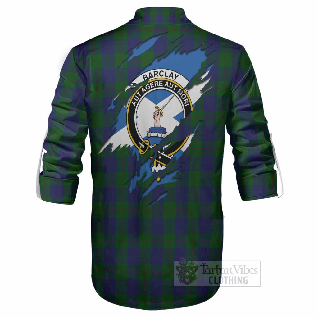 Barclay Clan Crest In Me Tartan Ghillie Shirt Scotland Flag Style