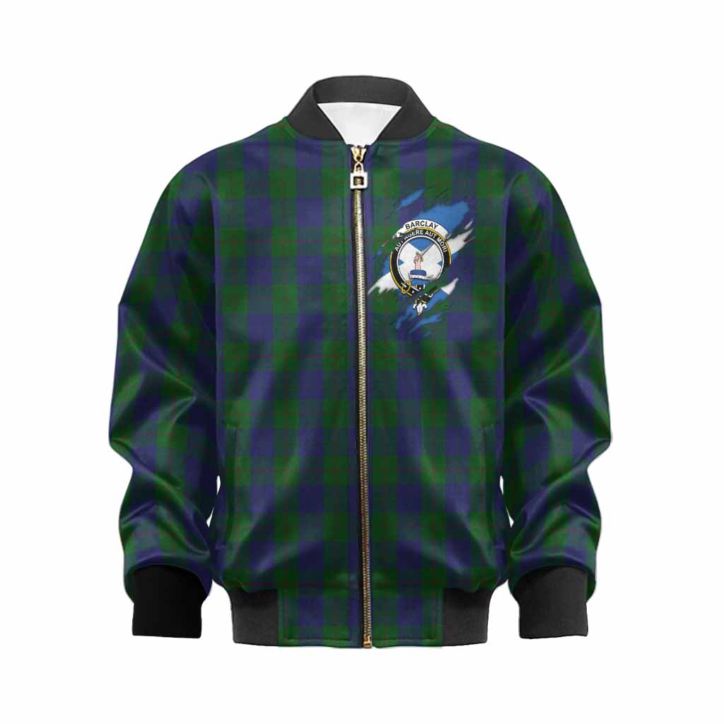 Barclay Clan Crest In Me Tartan Kid Bomber Jacket Scotland Flag Style