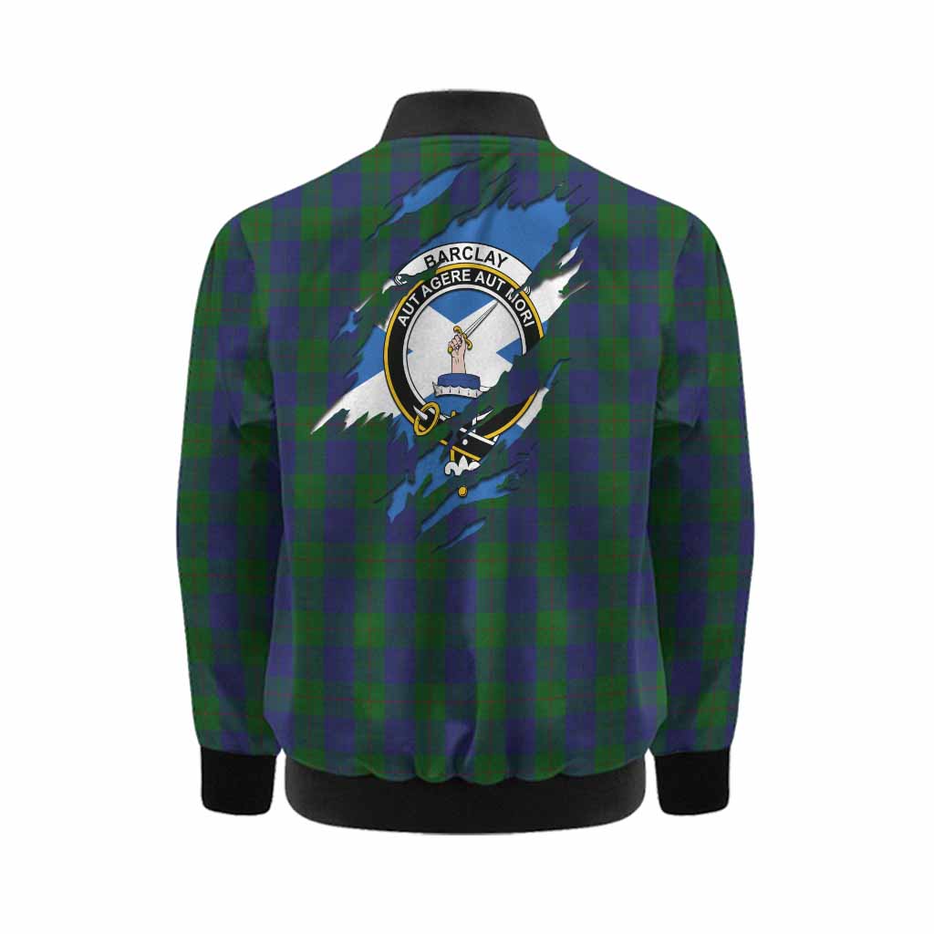 Barclay Clan Crest In Me Tartan Kid Bomber Jacket Scotland Flag Style