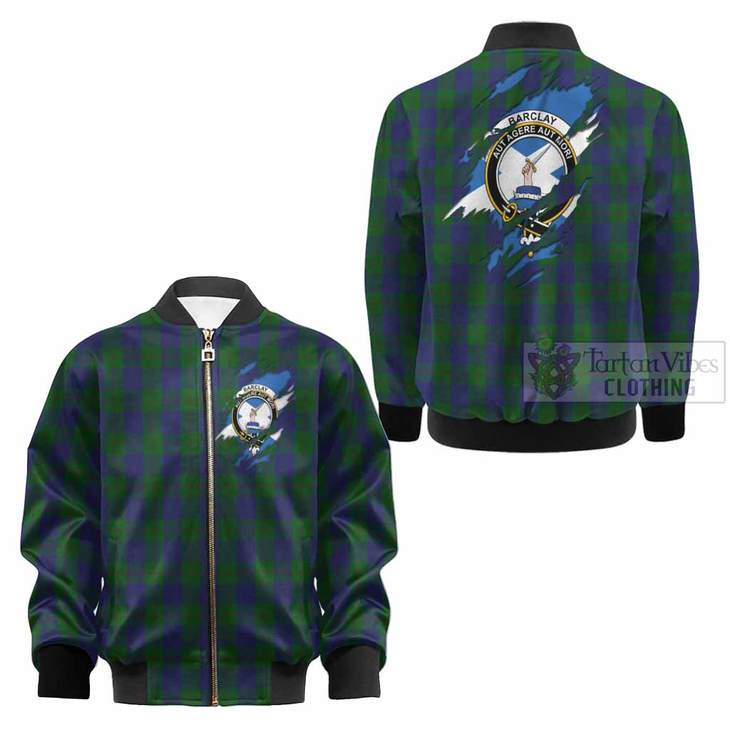 Barclay Clan Crest In Me Tartan Kid Bomber Jacket Scotland Flag Style