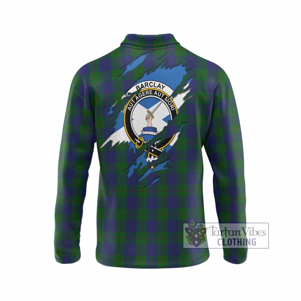 Barclay Clan Crest In Me Tartan Long Sleeve Polo Shirt Scotland Flag Style
