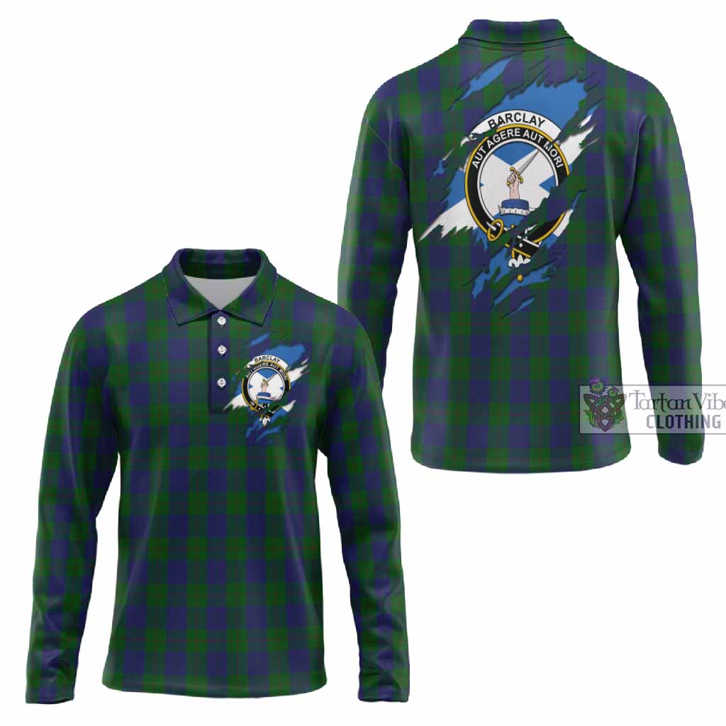 Barclay Clan Crest In Me Tartan Long Sleeve Polo Shirt Scotland Flag Style