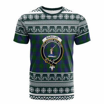 Barclay Clan Tartan Christmas Cotton T-shirt with Family Crest