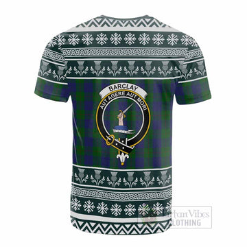 Barclay Clan Tartan Christmas Cotton T-shirt with Family Crest