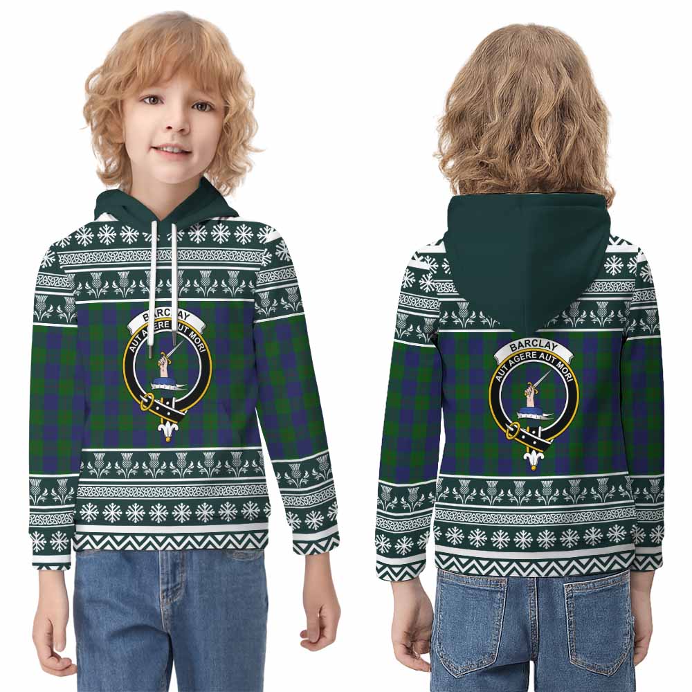 Barclay Clan Tartan Christmas Kid Hoodie with Family Crest - Tartan Vibes Clothing