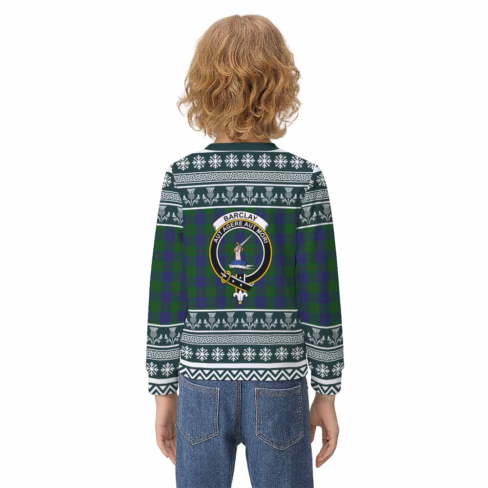 Barclay Clan Tartan Christmas Kid Ugly Sweatshirt with Family Crest - Tartan Vibes Clothing