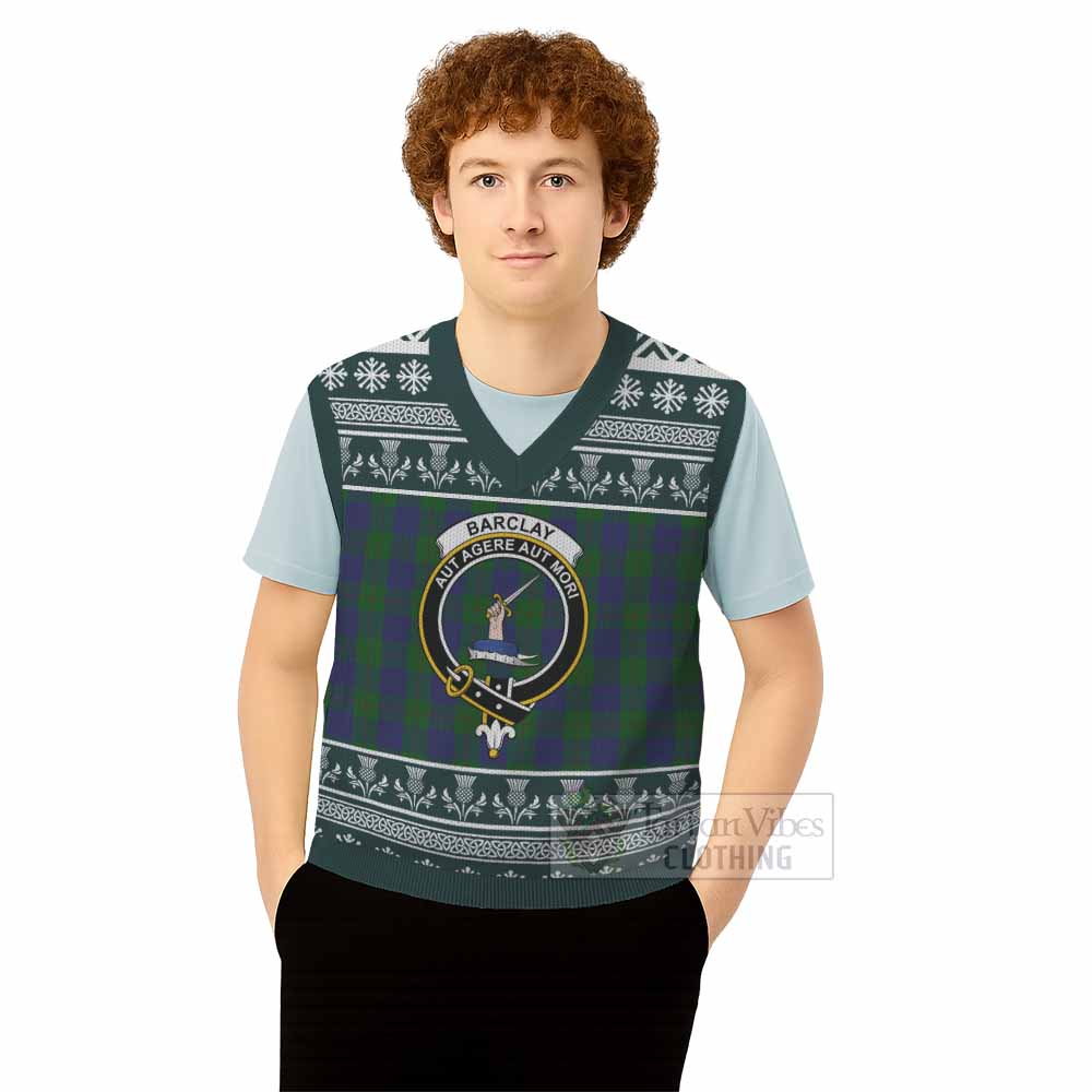 Barclay Clan Tartan Christmas Knitted V-Neck Vest with Family Crest - Tartan Vibes Clothing