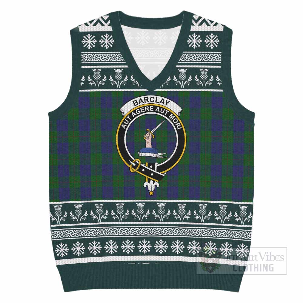 Barclay Clan Tartan Christmas Knitted V-Neck Vest with Family Crest - Tartan Vibes Clothing