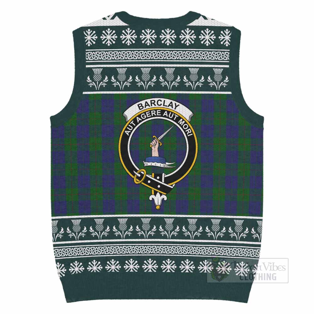Barclay Clan Tartan Christmas Knitted V-Neck Vest with Family Crest - Tartan Vibes Clothing