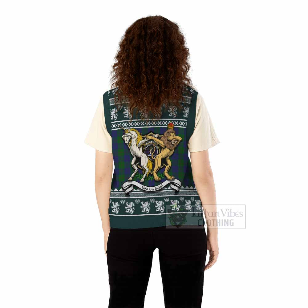 Barclay Clan Tartan Crest Christmas Knitted V-Neck Vest Coat of Arms Funny Style - Tartan Vibes Clothing