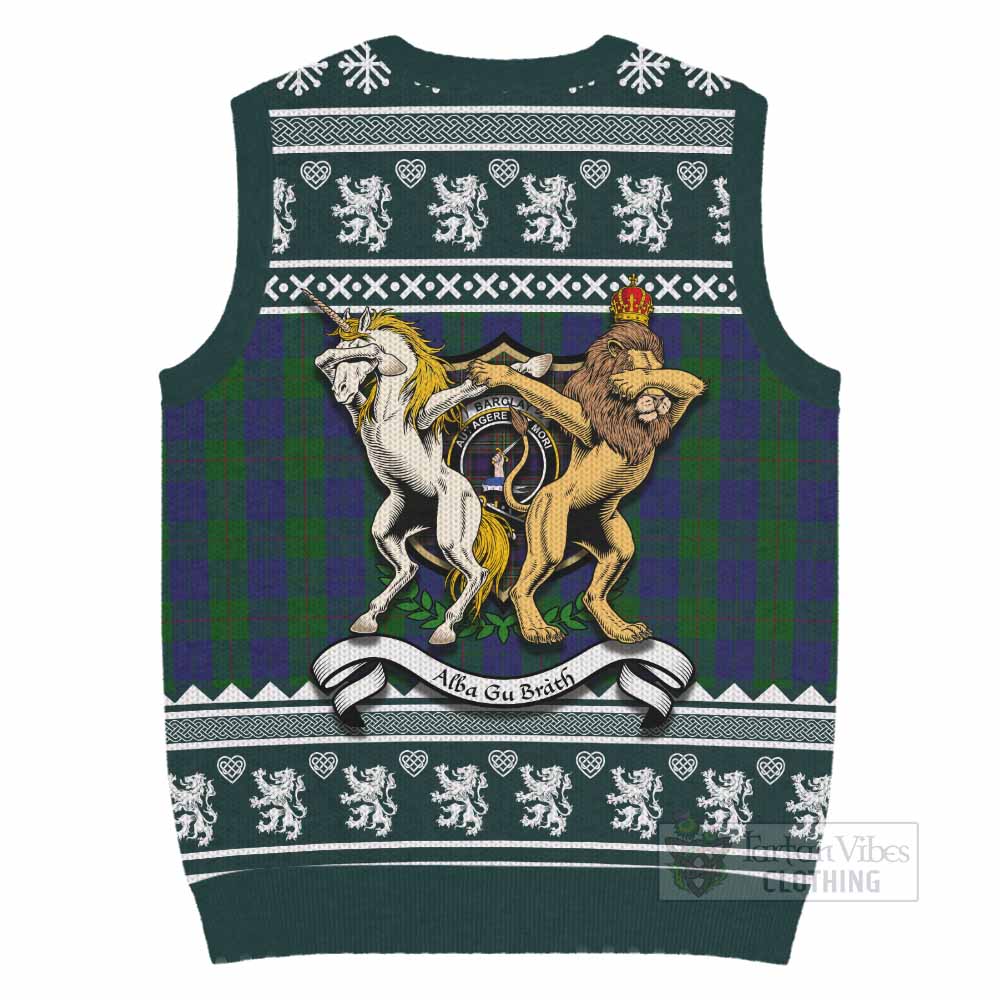 Barclay Clan Tartan Crest Christmas Knitted V-Neck Vest Coat of Arms Funny Style - Tartan Vibes Clothing