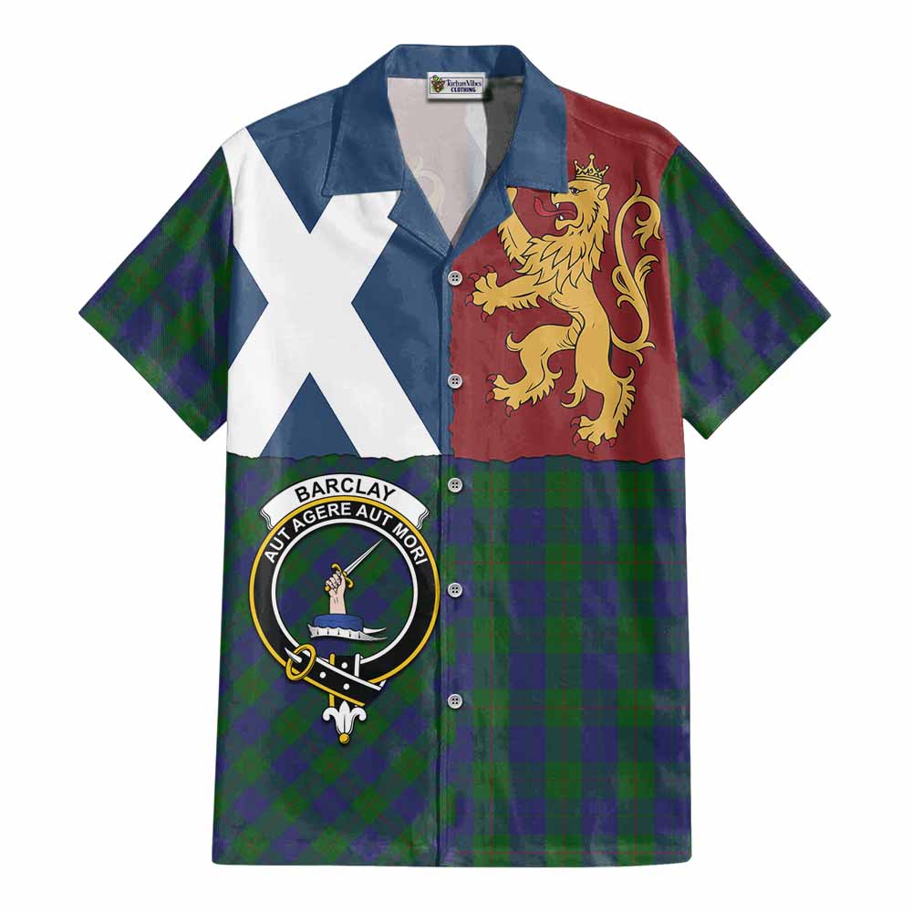 Barclay Crest Tartan Cotton Hawaiian Shirt with Lion Rampant Saltire Style - Tartan Vibes Clothing