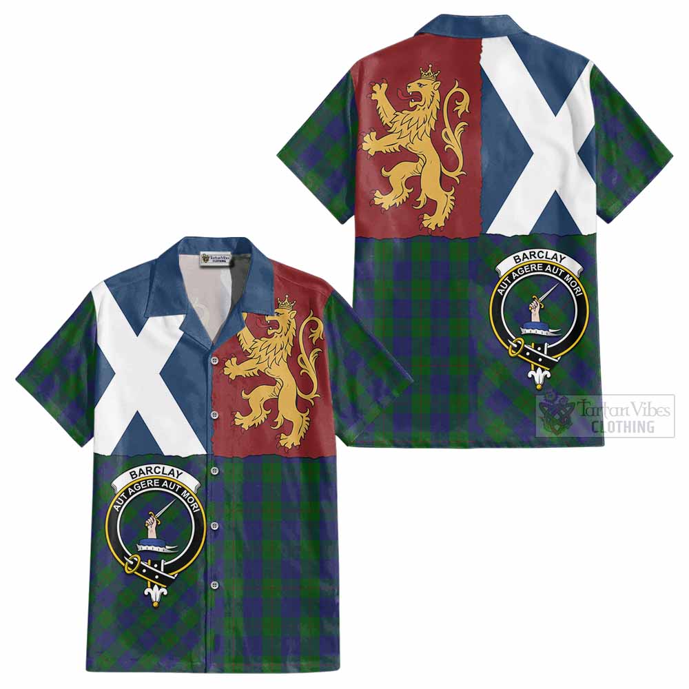 Barclay Crest Tartan Cotton Hawaiian Shirt with Lion Rampant Saltire Style - Tartan Vibes Clothing