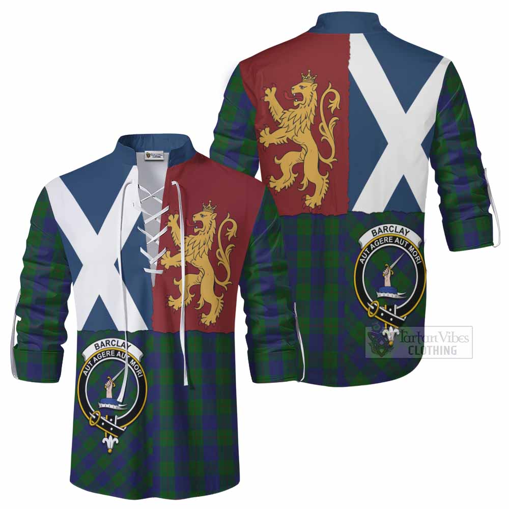 Barclay Crest Tartan Ghillie Shirt with Lion Rampant Saltire Style - Tartan Vibes Clothing