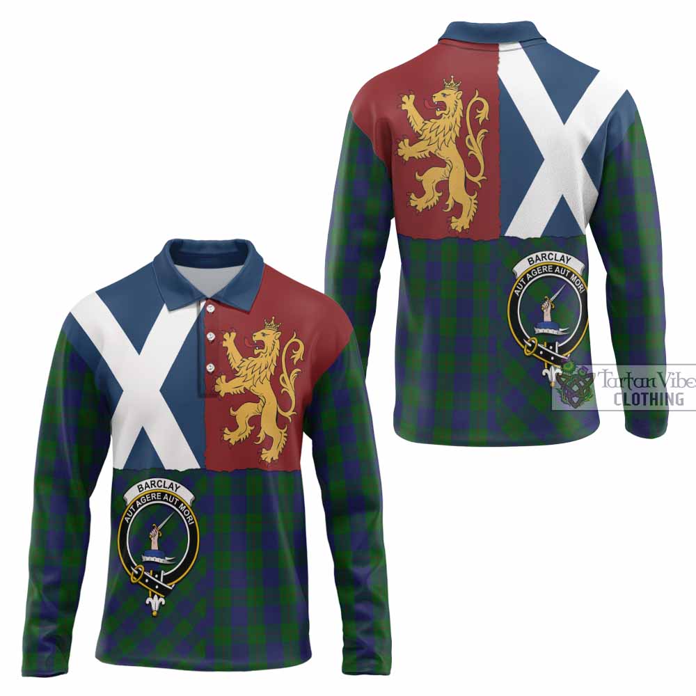 Barclay Crest Tartan Long Sleeve Polo Shirt with Lion Rampant Saltire Style