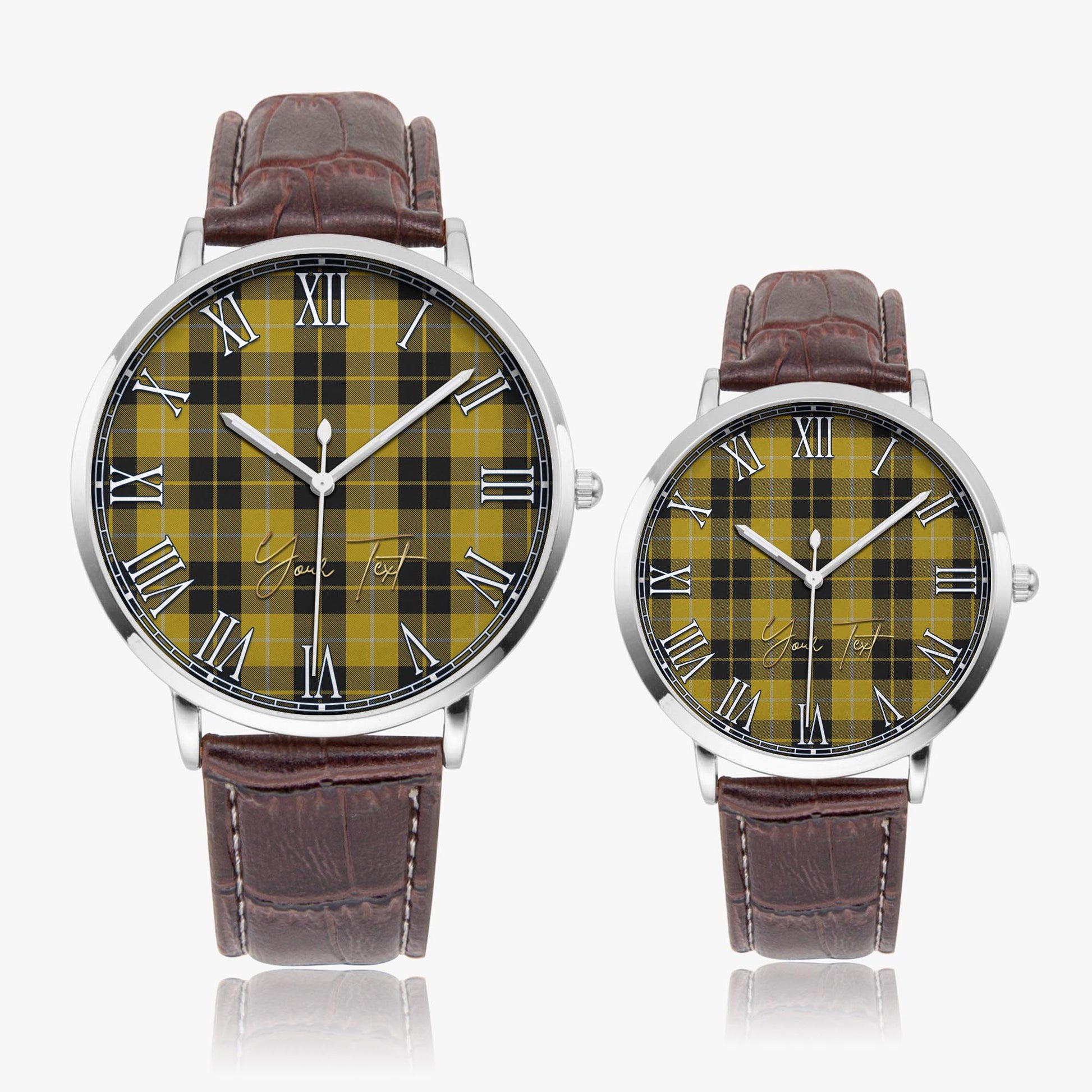 Barclay Dress Tartan Personalized Your Text Leather Trap Quartz Watch Ultra Thin Silver Case With Brown Leather Strap - Tartanvibesclothing