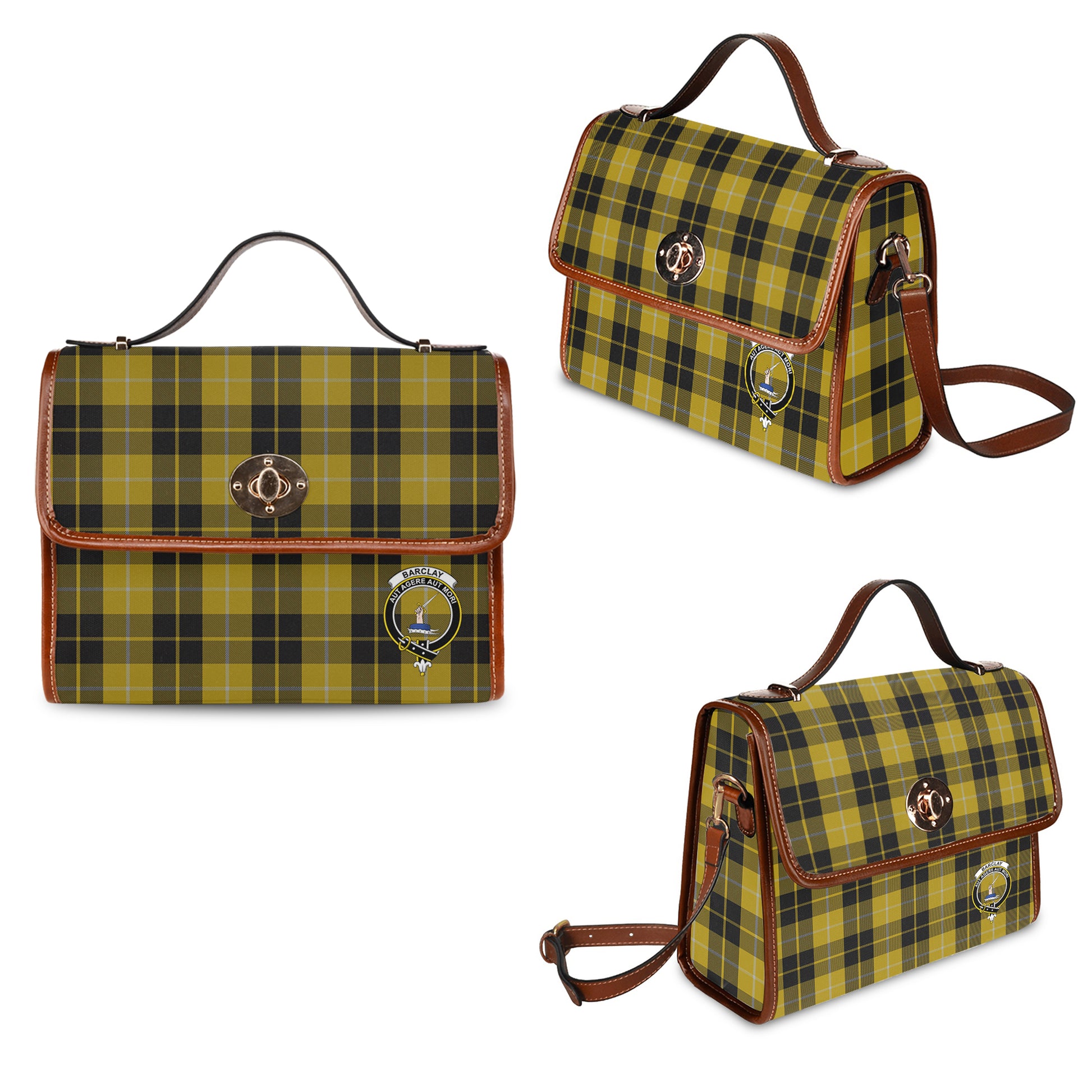 Barclay Dress Tartan Leather Strap Waterproof Canvas Bag with Family Crest One Size 34cm * 42cm (13.4" x 16.5") - Tartanvibesclothing