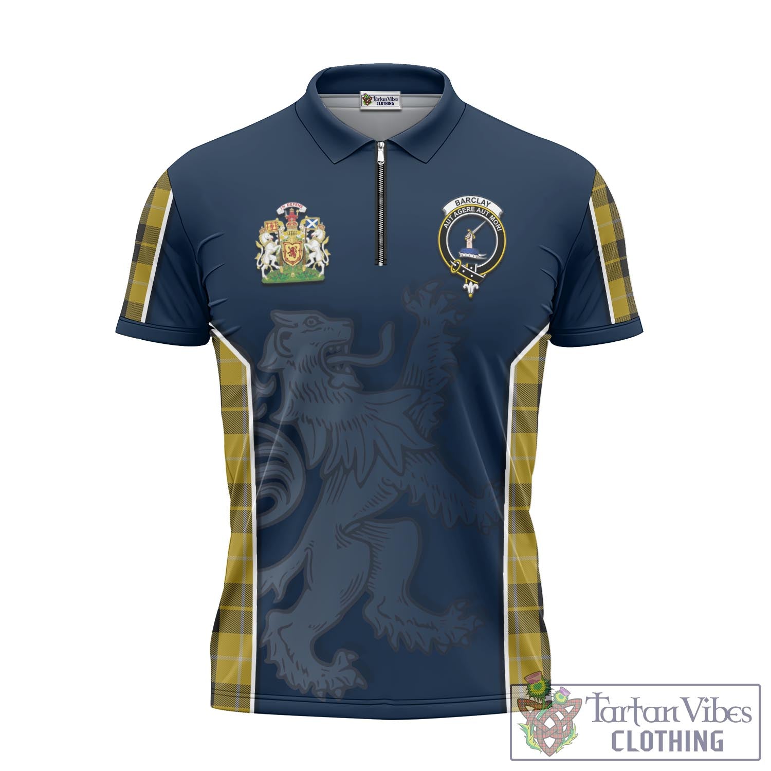 Tartan Vibes Clothing Barclay Dress Tartan Zipper Polo Shirt with Family Crest and Lion Rampant Vibes Sport Style