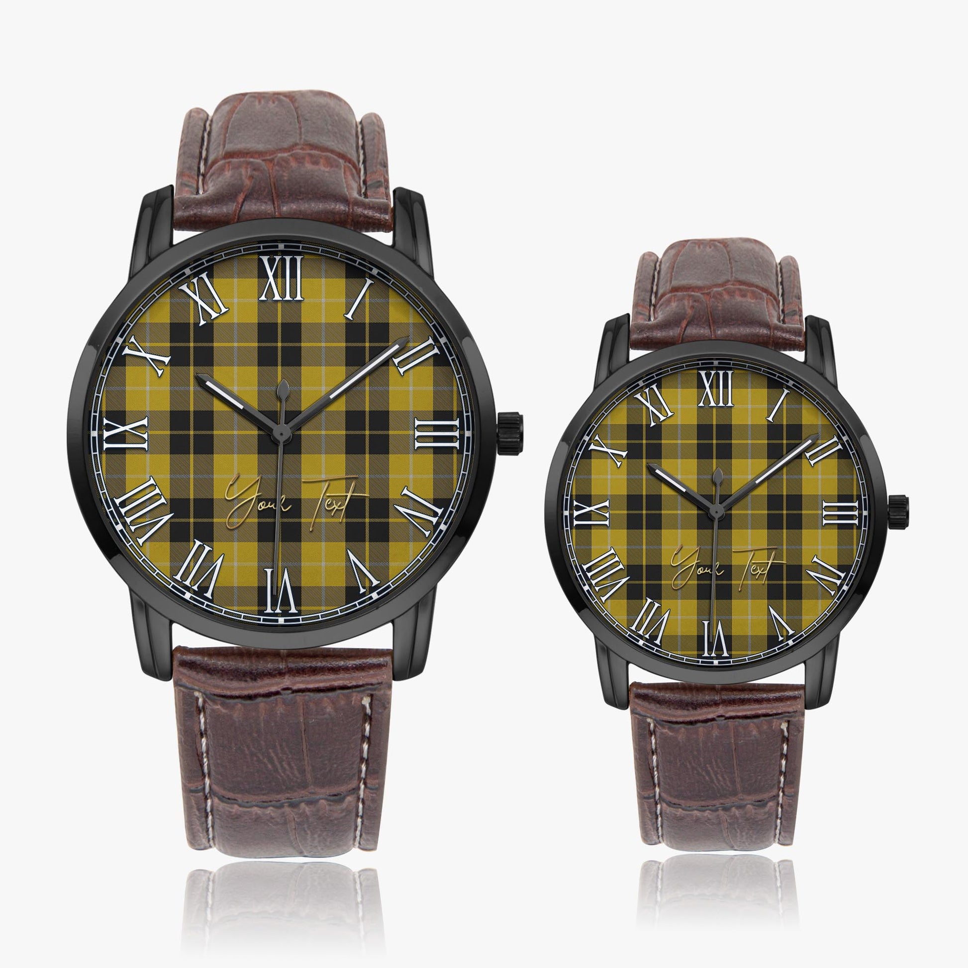 Barclay Dress Tartan Personalized Your Text Leather Trap Quartz Watch Wide Type Black Case With Brown Leather Strap - Tartanvibesclothing