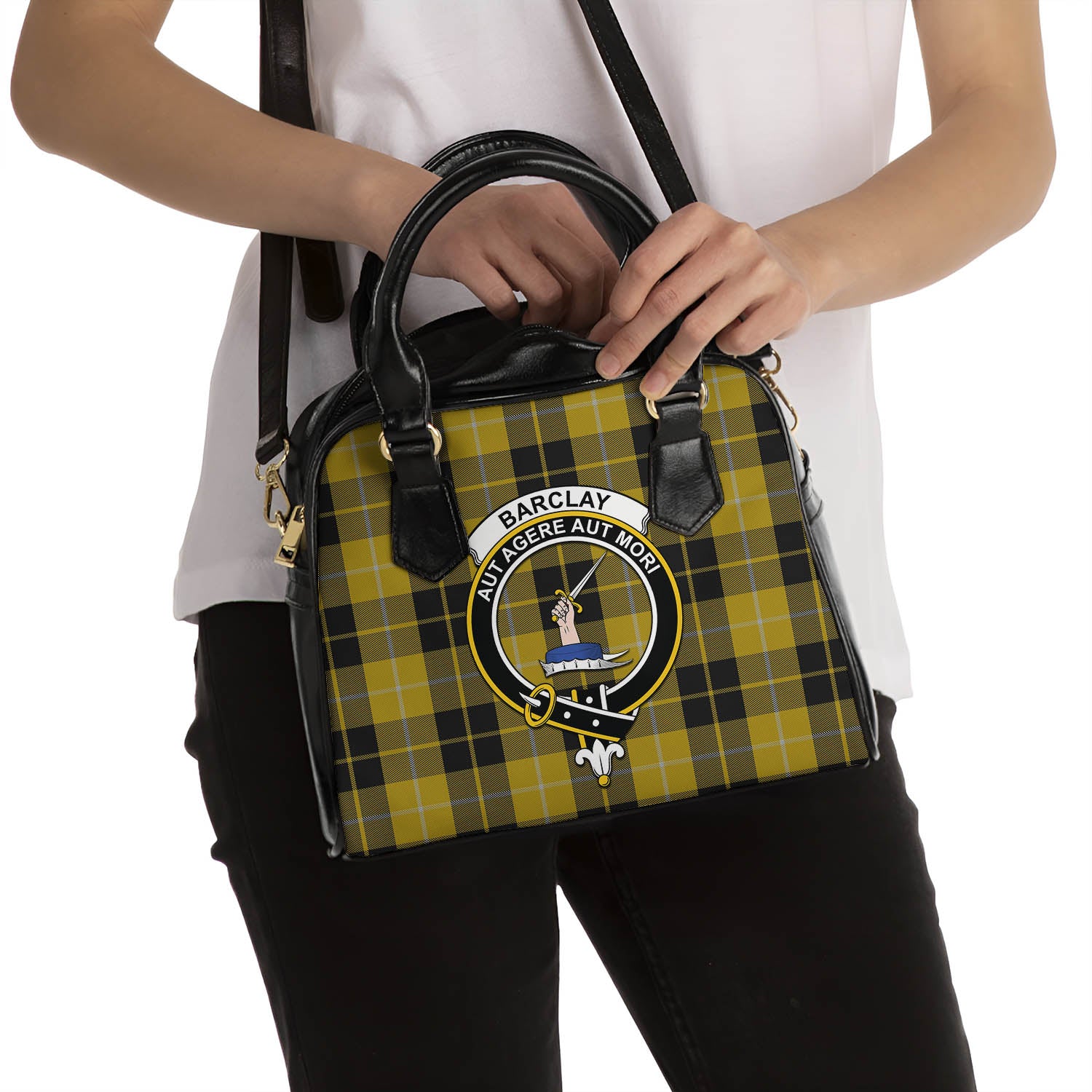 Barclay Dress Tartan Shoulder Handbags with Family Crest - Tartanvibesclothing