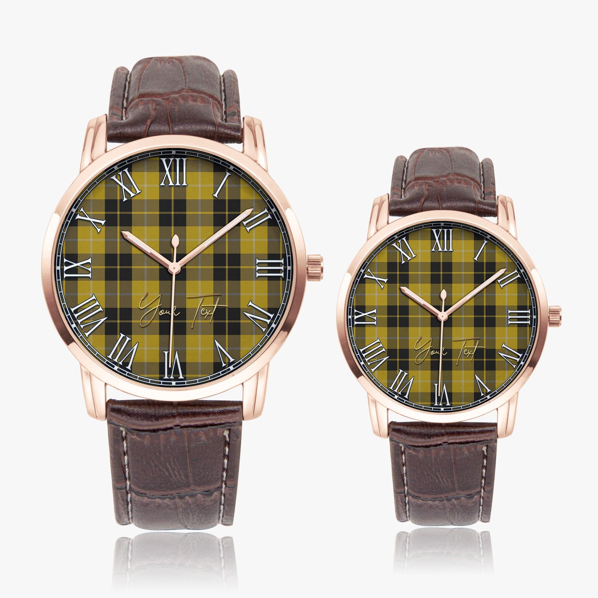 Barclay Dress Tartan Personalized Your Text Leather Trap Quartz Watch Wide Type Rose Gold Case With Brown Leather Strap - Tartanvibesclothing