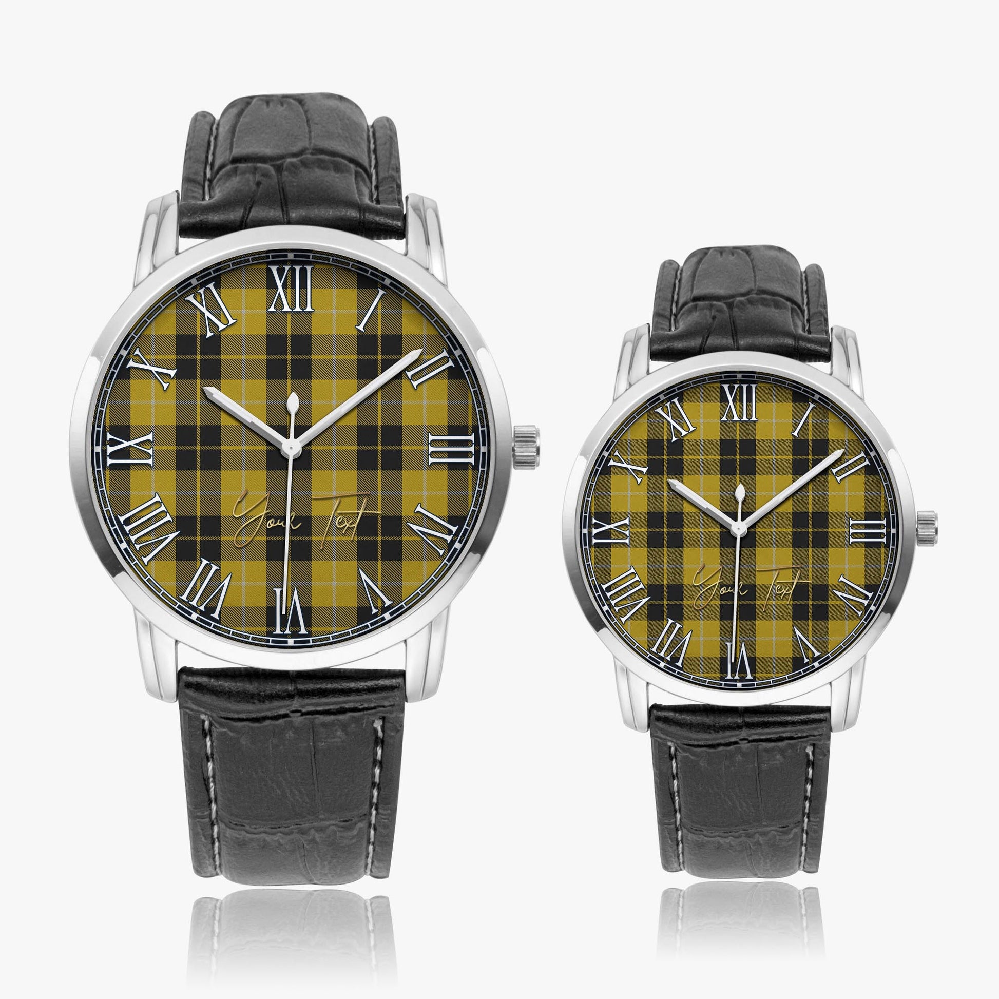 Barclay Dress Tartan Personalized Your Text Leather Trap Quartz Watch Wide Type Silver Case With Black Leather Strap - Tartanvibesclothing