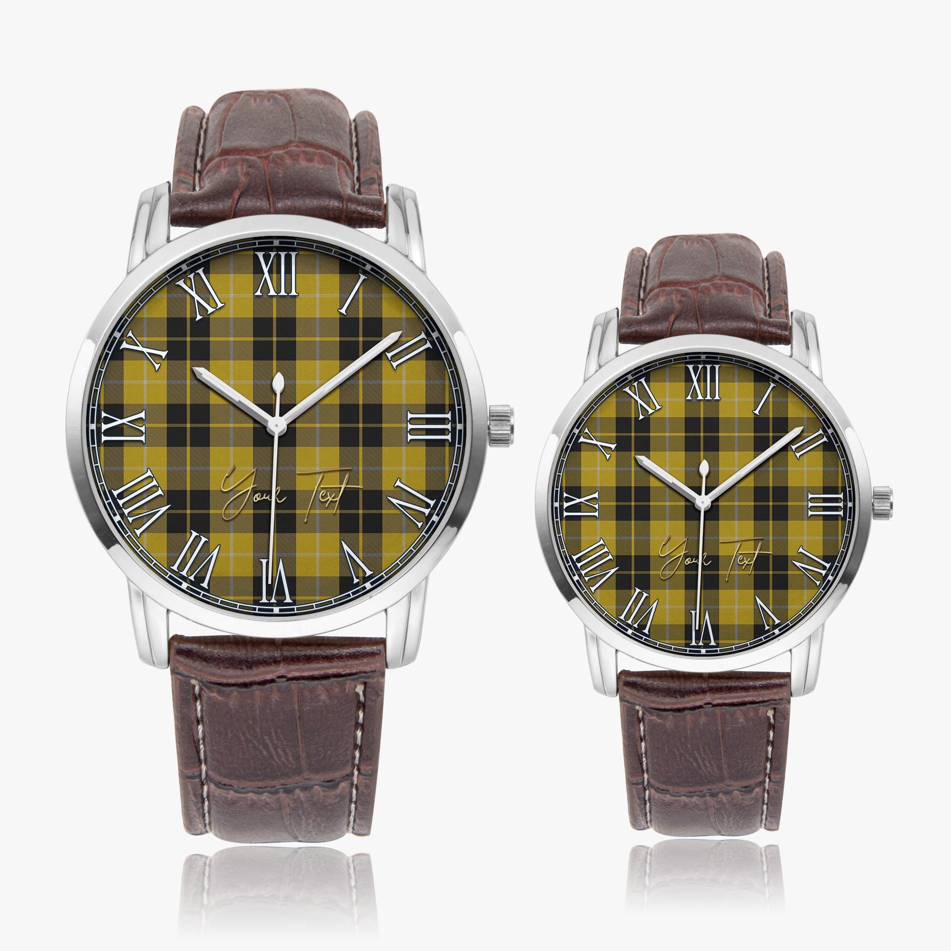 Barclay Dress Tartan Personalized Your Text Leather Trap Quartz Watch Wide Type Silver Case With Brown Leather Strap - Tartanvibesclothing