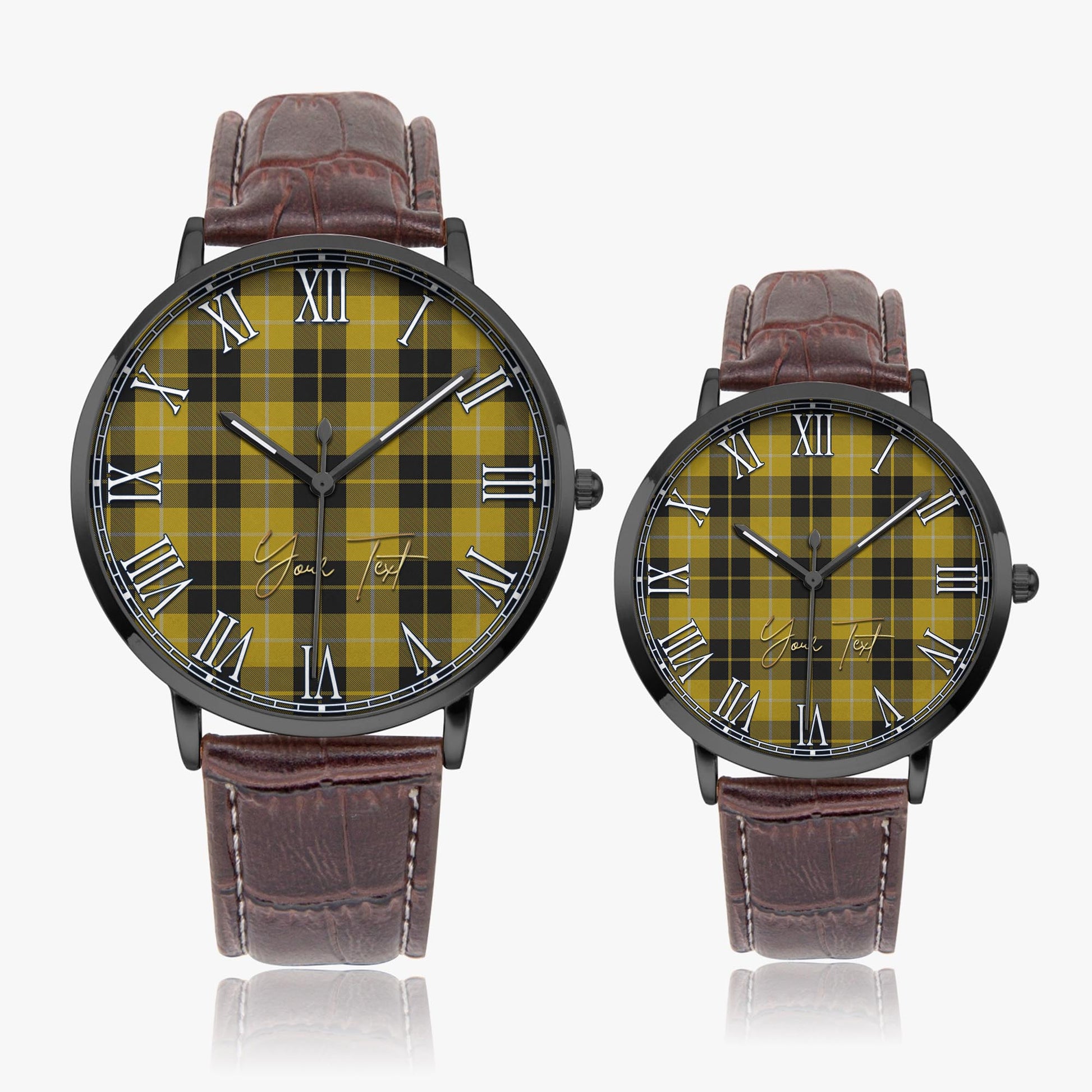 Barclay Dress Tartan Personalized Your Text Leather Trap Quartz Watch Ultra Thin Black Case With Brown Leather Strap - Tartanvibesclothing